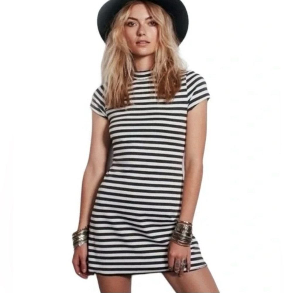 Free People FP Beach Striped Mock Neck Mini Dress
